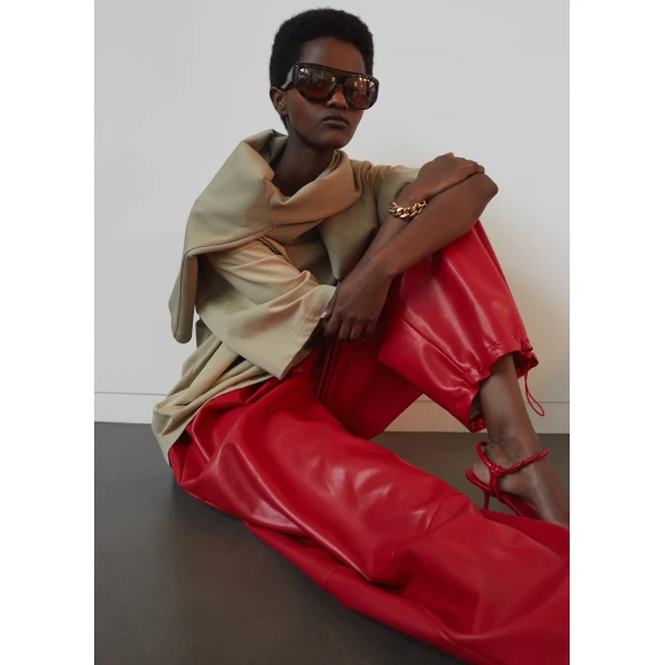 The Frankie Shop Briar Faux Leather Balloon Pants - Red - Oversized Minimalist Pants in Red - Shop at Luxury Shoes 