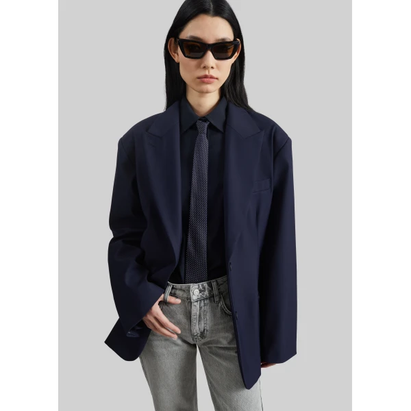 The Frankie Shop Canmore Double Vent Blazer - Navy - Oversized Minimalist Jackets in Blue - Shop at Luxury Shoes 