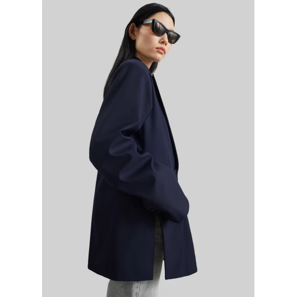 The Frankie Shop Canmore Double Vent Blazer - Navy - Oversized Minimalist Jackets in Blue - Shop at Luxury Shoes 