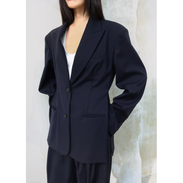 The Frankie Shop Canmore Double Vent Blazer - Navy - Oversized Minimalist Jackets in Blue - Shop at Luxury Shoes 