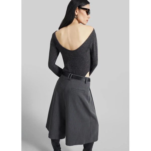 The Frankie Shop Civray Brushed Knit Bodysuit - Charcoal - Oversized Minimalist Knitwear in Grey - Shop at Luxury Shoes 