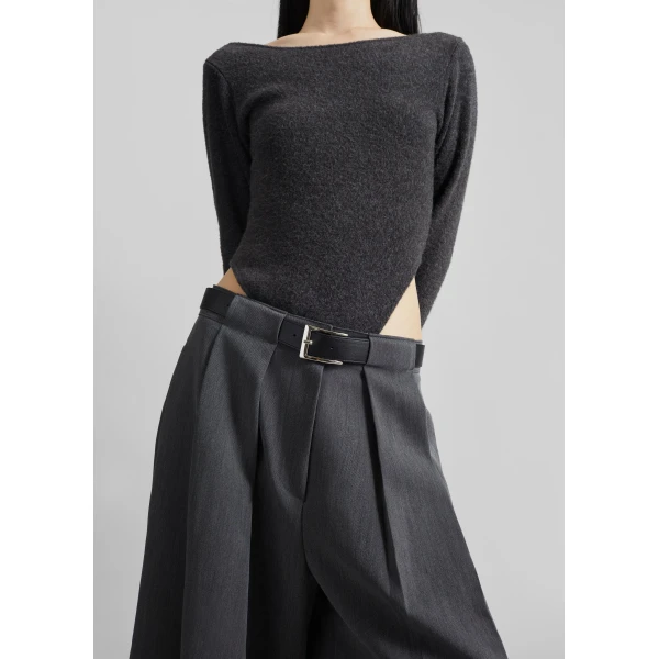 The Frankie Shop Civray Brushed Knit Bodysuit - Charcoal - Oversized Minimalist Knitwear in Grey - Shop at Luxury Shoes 