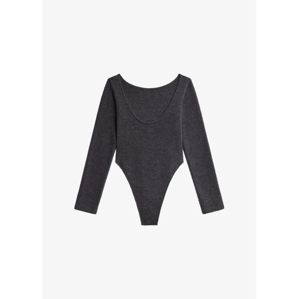 The Frankie Shop Civray Brushed Knit Bodysuit - Charcoal - Oversized Minimalist Knitwear in Grey - Shop at Luxury Shoes 