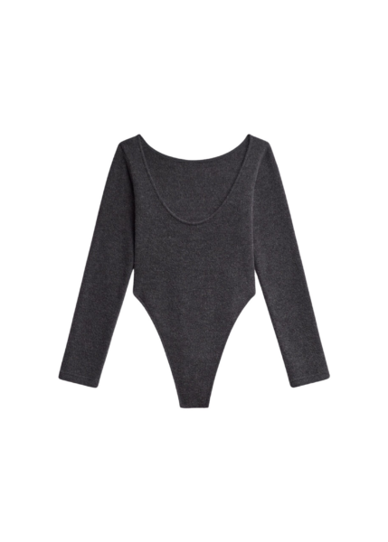 The Frankie Shop Civray Brushed Knit Bodysuit - Charcoal - Oversized Minimalist Knitwear in Grey - Shop at Luxury Shoes 