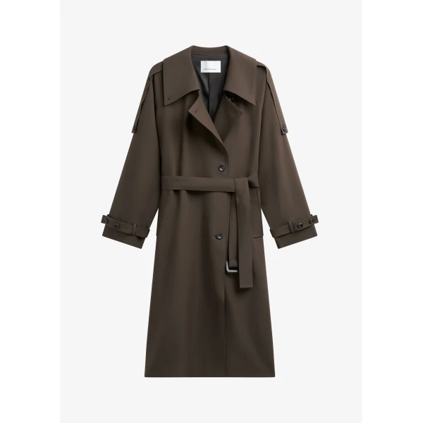 The Frankie Shop Dartford Trench Coat - Olive Brown - Oversized Minimalist Coats in Green - Shop at Luxury Shoes 