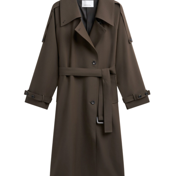 The Frankie Shop Dartford Trench Coat - Olive Brown - Oversized Minimalist Coats in Green - Shop at Luxury Shoes 