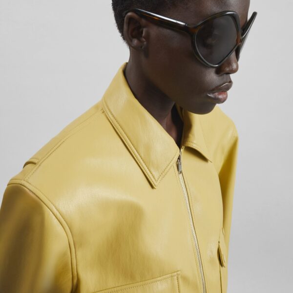 The Frankie Shop Denain Faux Leather Cropped Bomber Jacket – Yellow, view 2