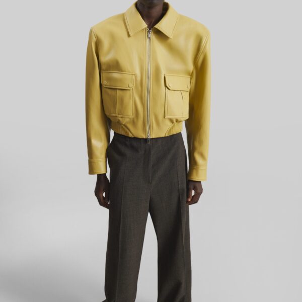 The Frankie Shop Denain Faux Leather Cropped Bomber Jacket – Yellow, view 5