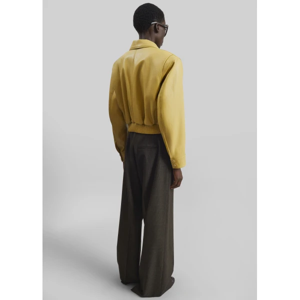 The Frankie Shop Denain Faux Leather Cropped Bomber Jacket - Yellow - Oversized Minimalist Jackets in Yellow - Shop at Luxury Shoes 