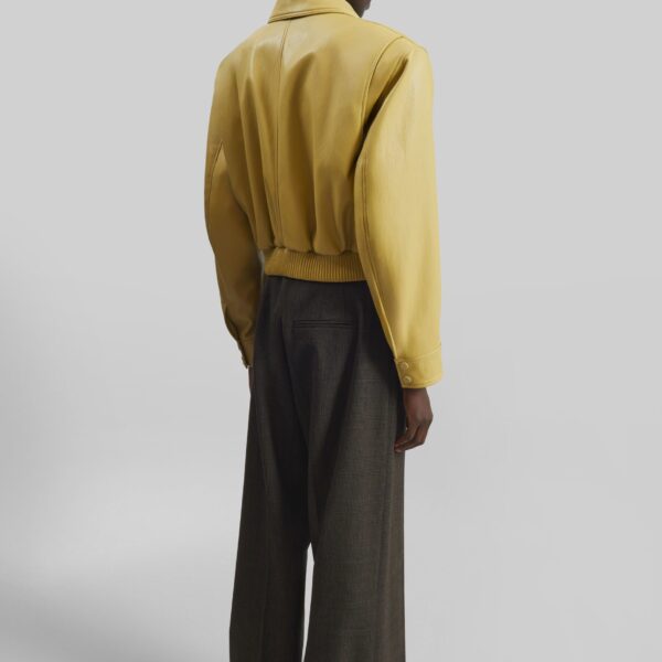 The Frankie Shop Denain Faux Leather Cropped Bomber Jacket – Yellow, view 6