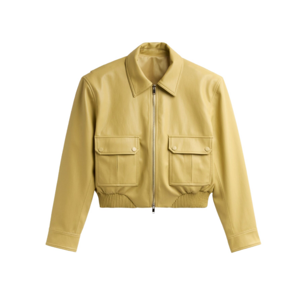 The Frankie Shop Denain Faux Leather Cropped Bomber Jacket – Yellow