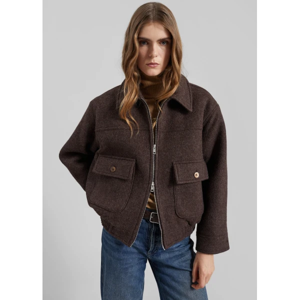 The Frankie Shop Elmont Brushed Wool Quilted Jacket - Brown - Oversized Minimalist Jackets in Brown - Shop at Luxury Shoes 