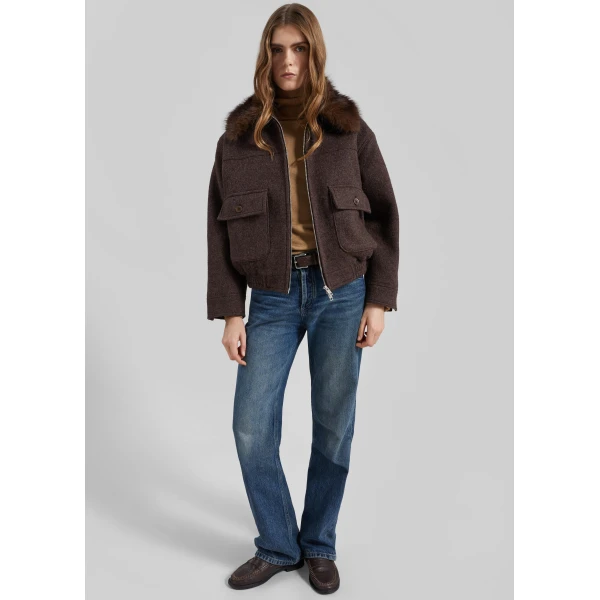 The Frankie Shop Elmont Brushed Wool Quilted Jacket - Brown - Oversized Minimalist Jackets in Brown - Shop at Luxury Shoes 
