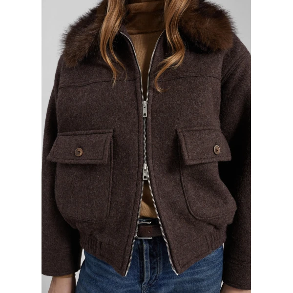 The Frankie Shop Elmont Brushed Wool Quilted Jacket - Brown - Oversized Minimalist Jackets in Brown - Shop at Luxury Shoes 