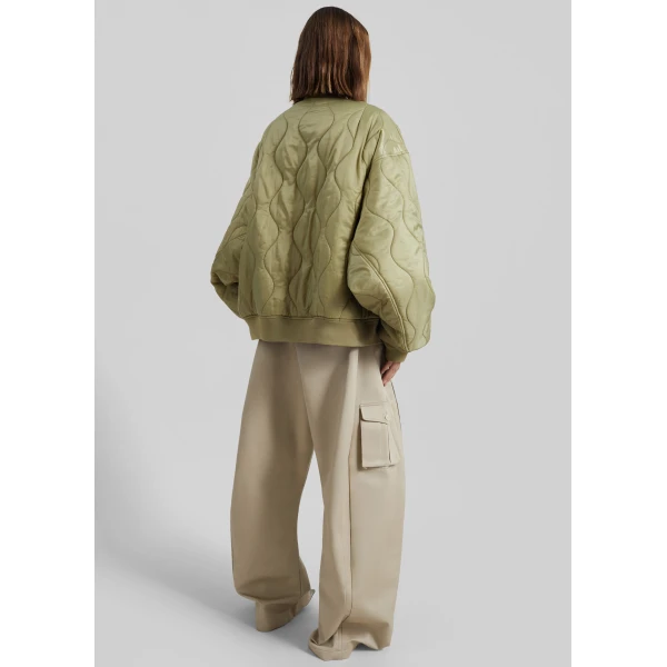 The Frankie Shop Halsey Quilted Bomber Jacket - Moss Green - Oversized Minimalist Jackets in Green - Shop at Luxury Shoes 