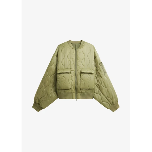 The Frankie Shop Halsey Quilted Bomber Jacket - Moss Green - Oversized Minimalist Jackets in Green - Shop at Luxury Shoes 