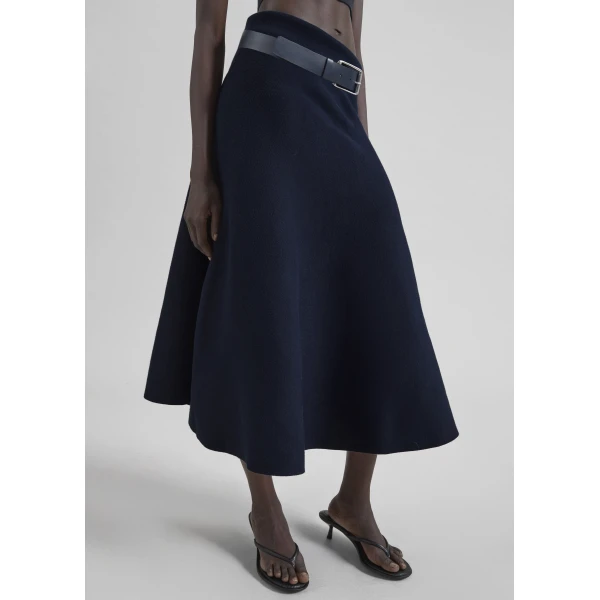 The Frankie Shop July Knit Midi Skirt - Navy - Oversized Minimalist Skirts in Blue - Shop at Luxury Shoes 