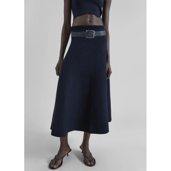 The Frankie Shop July Knit Midi Skirt - Navy - Oversized Minimalist Skirts in Blue - Shop at Luxury Shoes 
