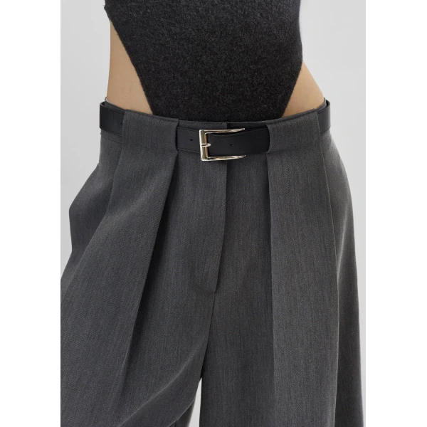 The Frankie Shop Kalvo Belted Bermuda Shorts - Dark Grey - Oversized Minimalist Shorts in Grey - Shop at Luxury Shoes 