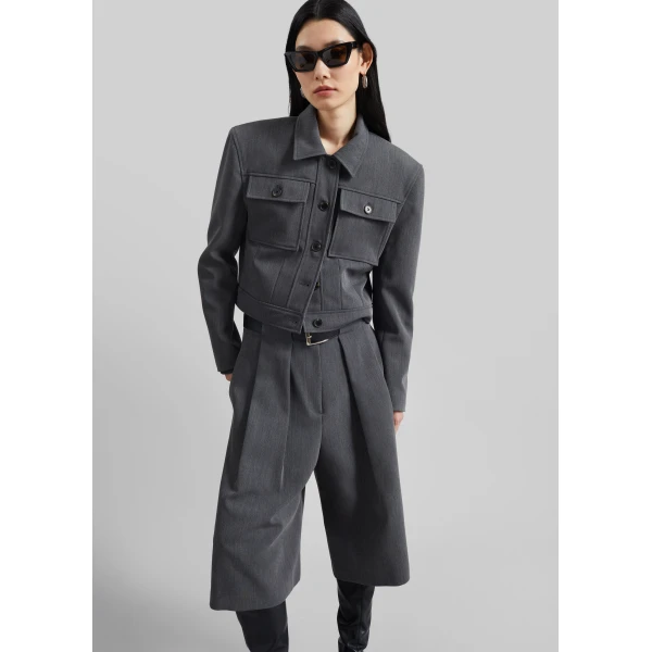 The Frankie Shop Kalvo Boxy Jacket - Dark Grey - Oversized Minimalist Jackets in Grey - Shop at Luxury Shoes 