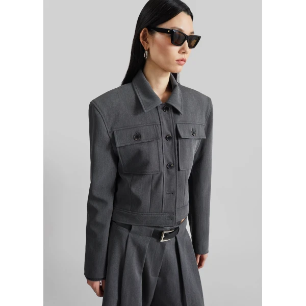 The Frankie Shop Kalvo Boxy Jacket - Dark Grey - Oversized Minimalist Jackets in Grey - Shop at Luxury Shoes 