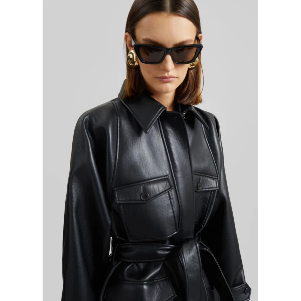 The Frankie Shop Kelia Faux Leather Padded Utility Jacket - Black - Oversized Minimalist Jackets in Black - Shop at Luxury Shoes 