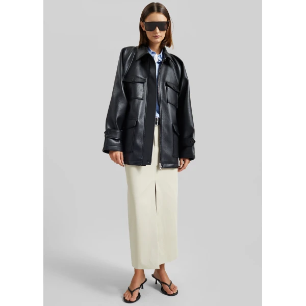 The Frankie Shop Kelia Faux Leather Padded Utility Jacket - Black - Oversized Minimalist Jackets in Black - Shop at Luxury Shoes 