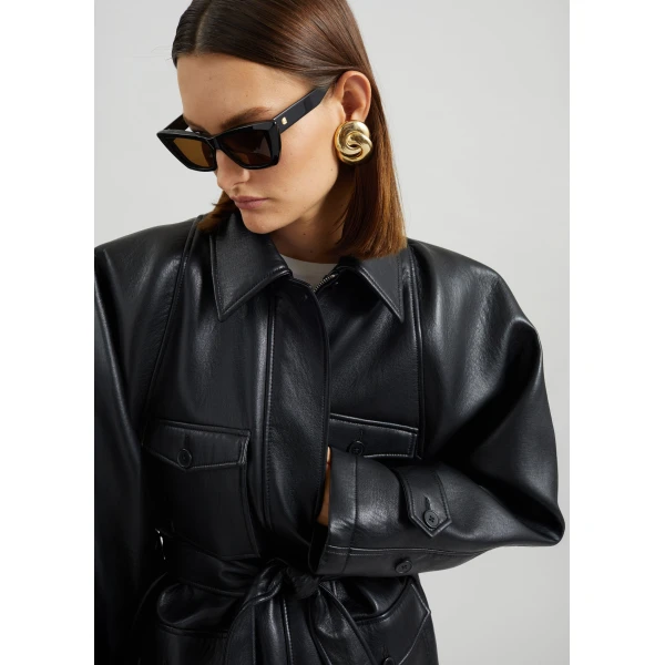 The Frankie Shop Kelia Faux Leather Padded Utility Jacket - Black - Oversized Minimalist Jackets in Black - Shop at Luxury Shoes 