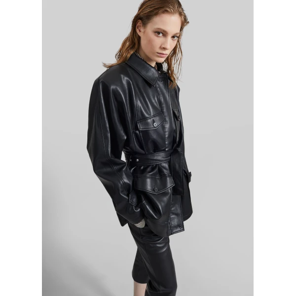 The Frankie Shop Kelia Faux Leather Padded Utility Jacket - Black - Oversized Minimalist Jackets in Black - Shop at Luxury Shoes 