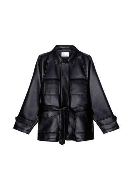 The Frankie Shop Kelia Faux Leather Padded Utility Jacket - Black - Oversized Minimalist Jackets in Black - Shop at Luxury Shoes 