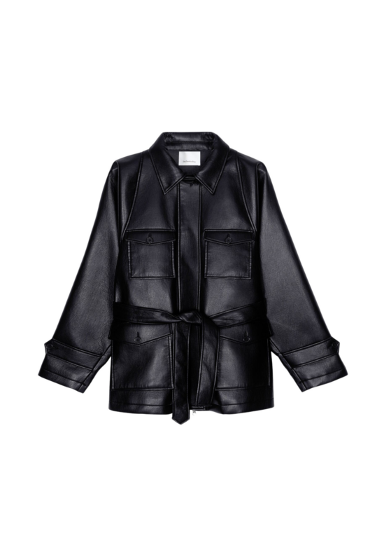 The Frankie Shop Kelia Faux Leather Padded Utility Jacket - Black - Oversized Minimalist Jackets in Black - Shop at Luxury Shoes 