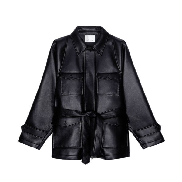 The Frankie Shop Kelia Faux Leather Padded Utility Jacket – Black