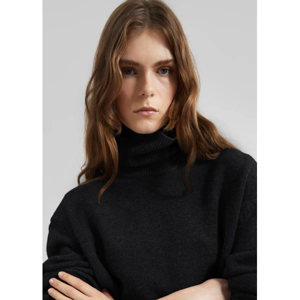 The Frankie Shop Koler Padded Knit Turtleneck - Black - Oversized Minimalist Knitwear in Black - Shop at Luxury Shoes 