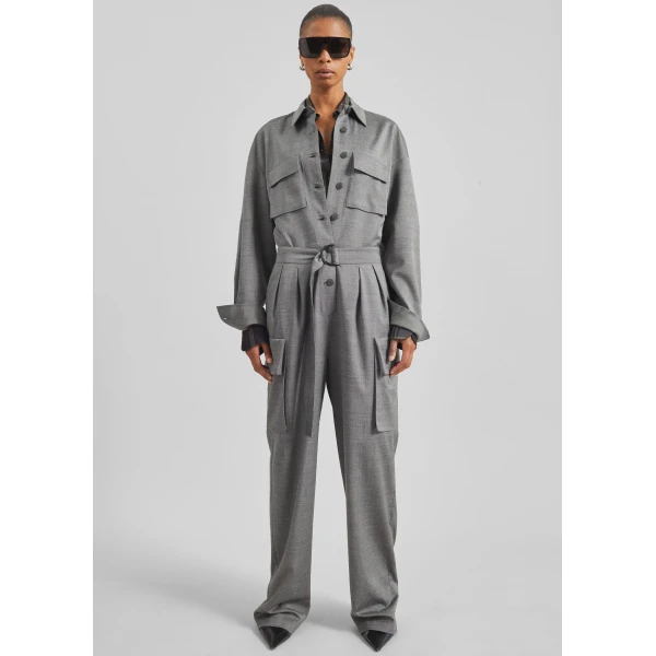 The Frankie Shop Linda Jumpsuit - Grey Melange - Oversized Minimalist Jumpsuit in Grey - Shop at Luxury Shoes 