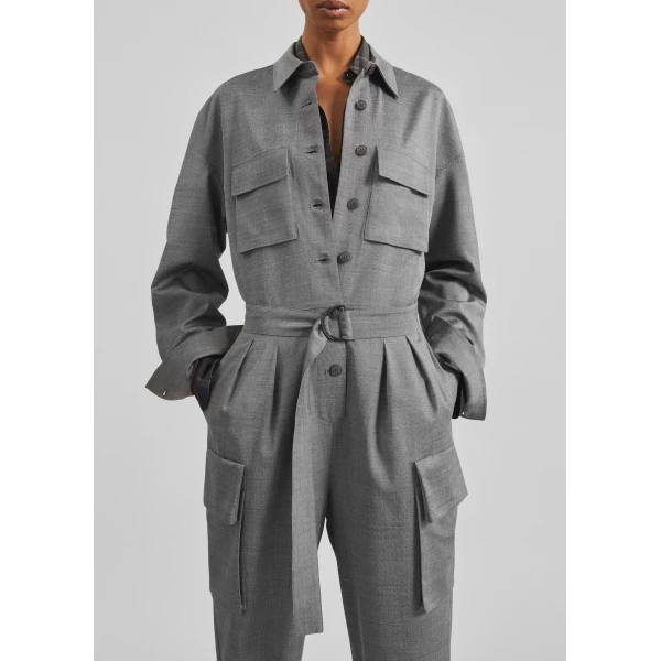The Frankie Shop Linda Jumpsuit - Grey Melange - Oversized Minimalist Jumpsuit in Grey - Shop at Luxury Shoes 
