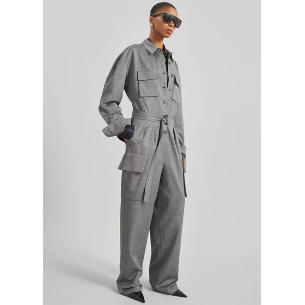 The Frankie Shop Linda Jumpsuit - Grey Melange - Oversized Minimalist Jumpsuit in Grey - Shop at Luxury Shoes 