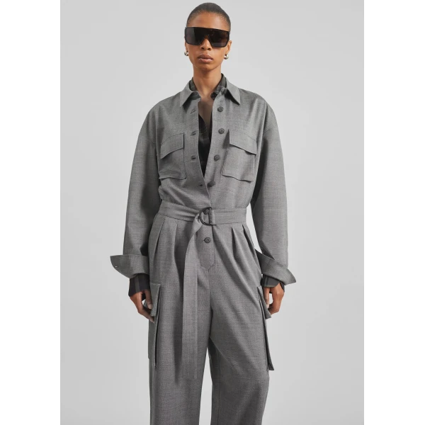 The Frankie Shop Linda Jumpsuit - Grey Melange - Oversized Minimalist Jumpsuit in Grey - Shop at Luxury Shoes 