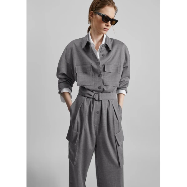 The Frankie Shop Linda Jumpsuit - Grey Melange - Oversized Minimalist Jumpsuit in Grey - Shop at Luxury Shoes 