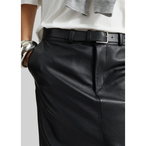 The Frankie Shop Maybelle Faux Leather Front Slit Pencil Skirt - Black - Oversized Minimalist Skirts in Black - Shop at Luxury Shoes 