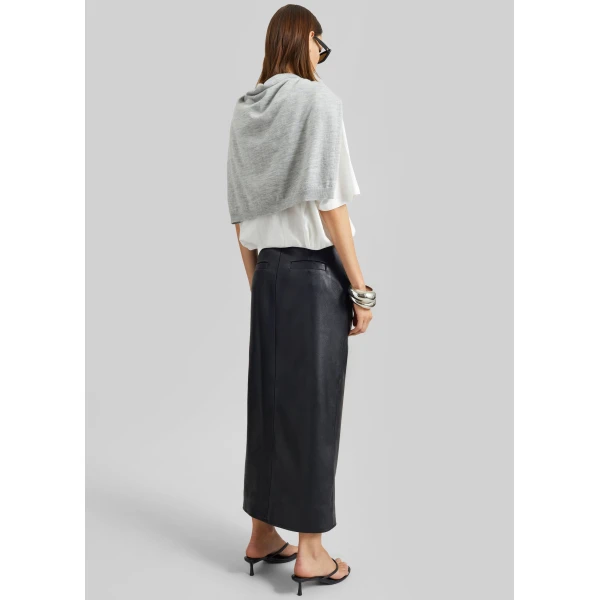 The Frankie Shop Maybelle Faux Leather Front Slit Pencil Skirt - Black - Oversized Minimalist Skirts in Black - Shop at Luxury Shoes 