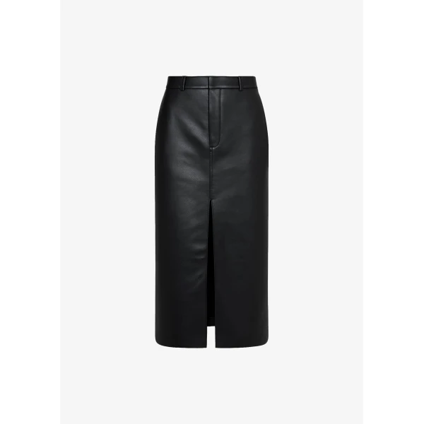 The Frankie Shop Maybelle Faux Leather Front Slit Pencil Skirt - Black - Oversized Minimalist Skirts in Black - Shop at Luxury Shoes 