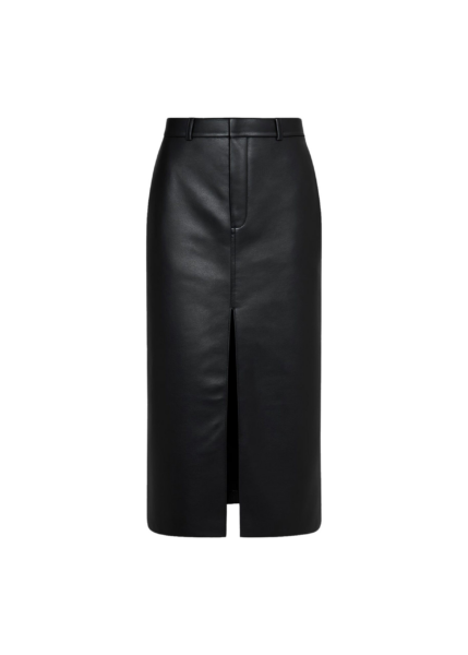 The Frankie Shop Maybelle Faux Leather Front Slit Pencil Skirt - Black - Oversized Minimalist Skirts in Black - Shop at Luxury Shoes 