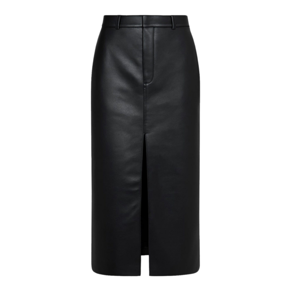 The Frankie Shop Maybelle Faux Leather Front Slit Pencil Skirt - Black - Oversized Minimalist Skirts in Black - Shop at Luxury Shoes 