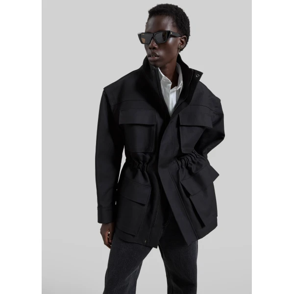 The Frankie Shop Melton Detachable Sleeve Cargo Jacket - Black - Oversized Minimalist Jackets in Black - Shop at Luxury Shoes 