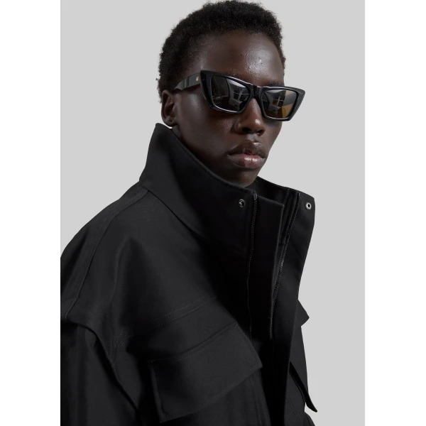 The Frankie Shop Melton Detachable Sleeve Cargo Jacket - Black - Oversized Minimalist Jackets in Black - Shop at Luxury Shoes 