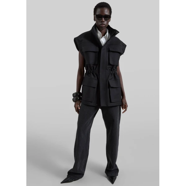 The Frankie Shop Melton Detachable Sleeve Cargo Jacket - Black - Oversized Minimalist Jackets in Black - Shop at Luxury Shoes 