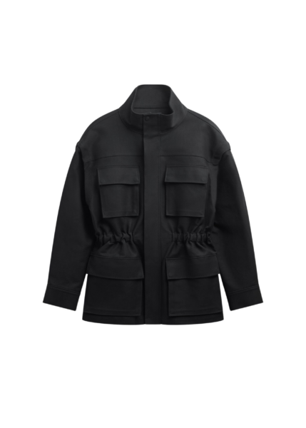 The Frankie Shop Melton Detachable Sleeve Cargo Jacket - Black - Oversized Minimalist Jackets in Black - Shop at Luxury Shoes 