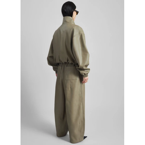 The Frankie Shop Nolita Faux Leather Bomber Jacket - Sage - Oversized Minimalist Jackets in Green - Shop at Luxury Shoes 