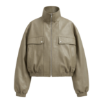 The Frankie Shop Nolita Faux Leather Bomber Jacket - Sage - Oversized Minimalist Jackets in Green - Shop at Luxury Shoes 