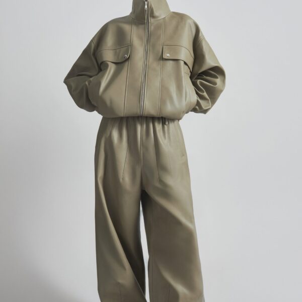 The Frankie Shop Oakdale Faux Leather Track Pants – Sage, view 5